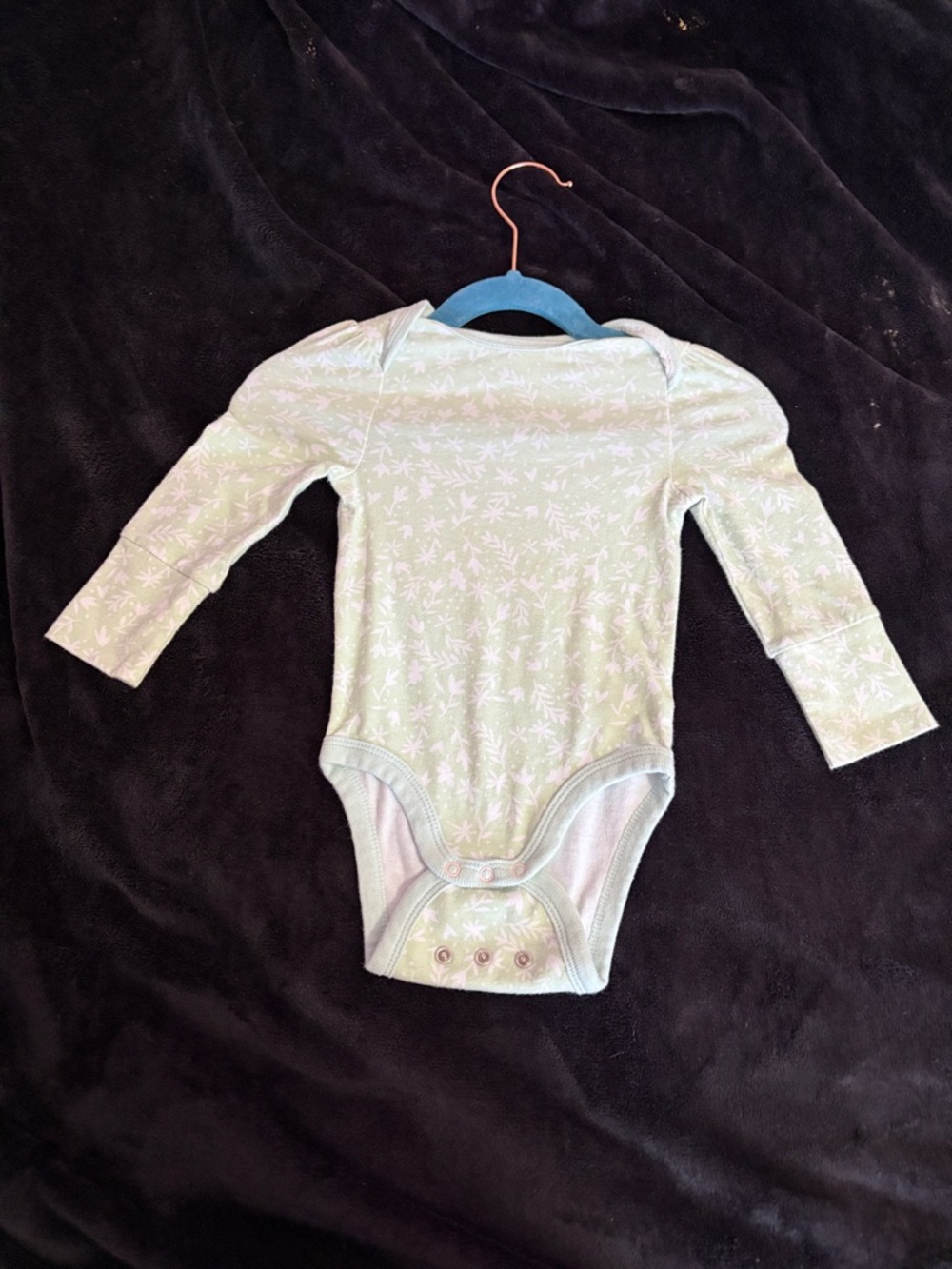 cloud island Mint Floral Long-Sleeve Baby One-Piece Bodysuit